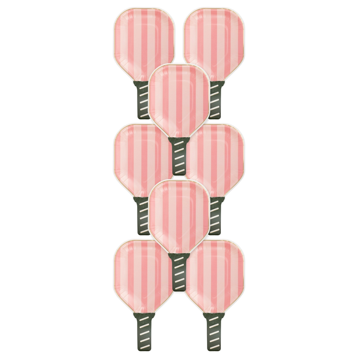 Pink Striped Pickleball Paddle Large Dinner Plate