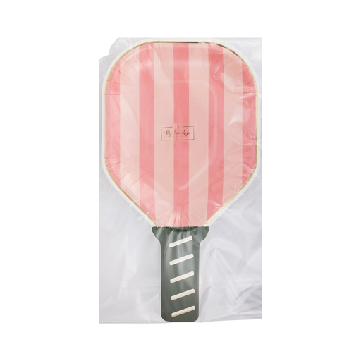 Pink Striped Pickleball Paddle Large Dinner Plate