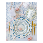 Blue and white floral plate set with gold cutlery and macarons tea party tableware from Parte Haus party supply store in Bethesda Maryland