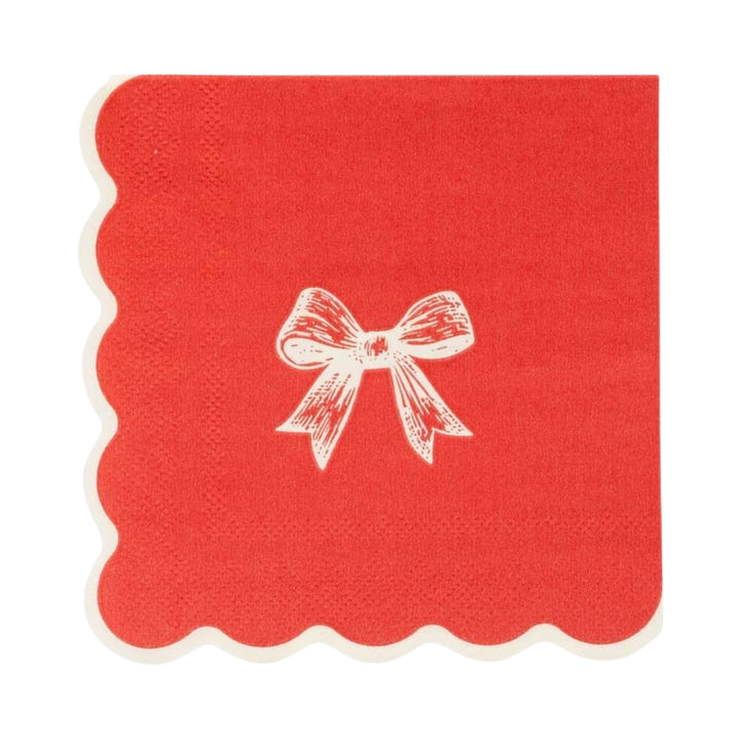 Red with Gold Bow Cocktail Napkin