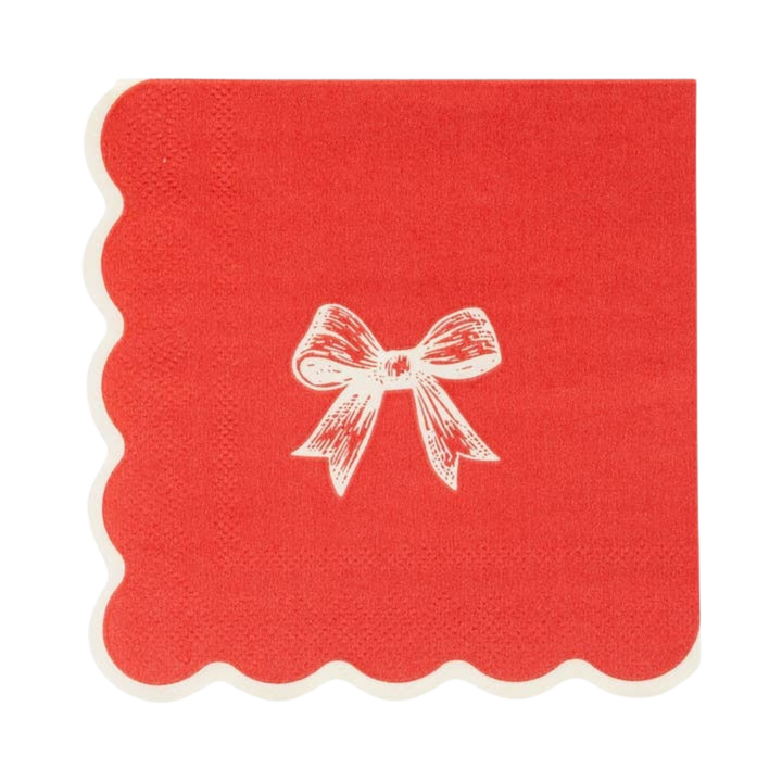Red with Gold Bow Cocktail Napkin