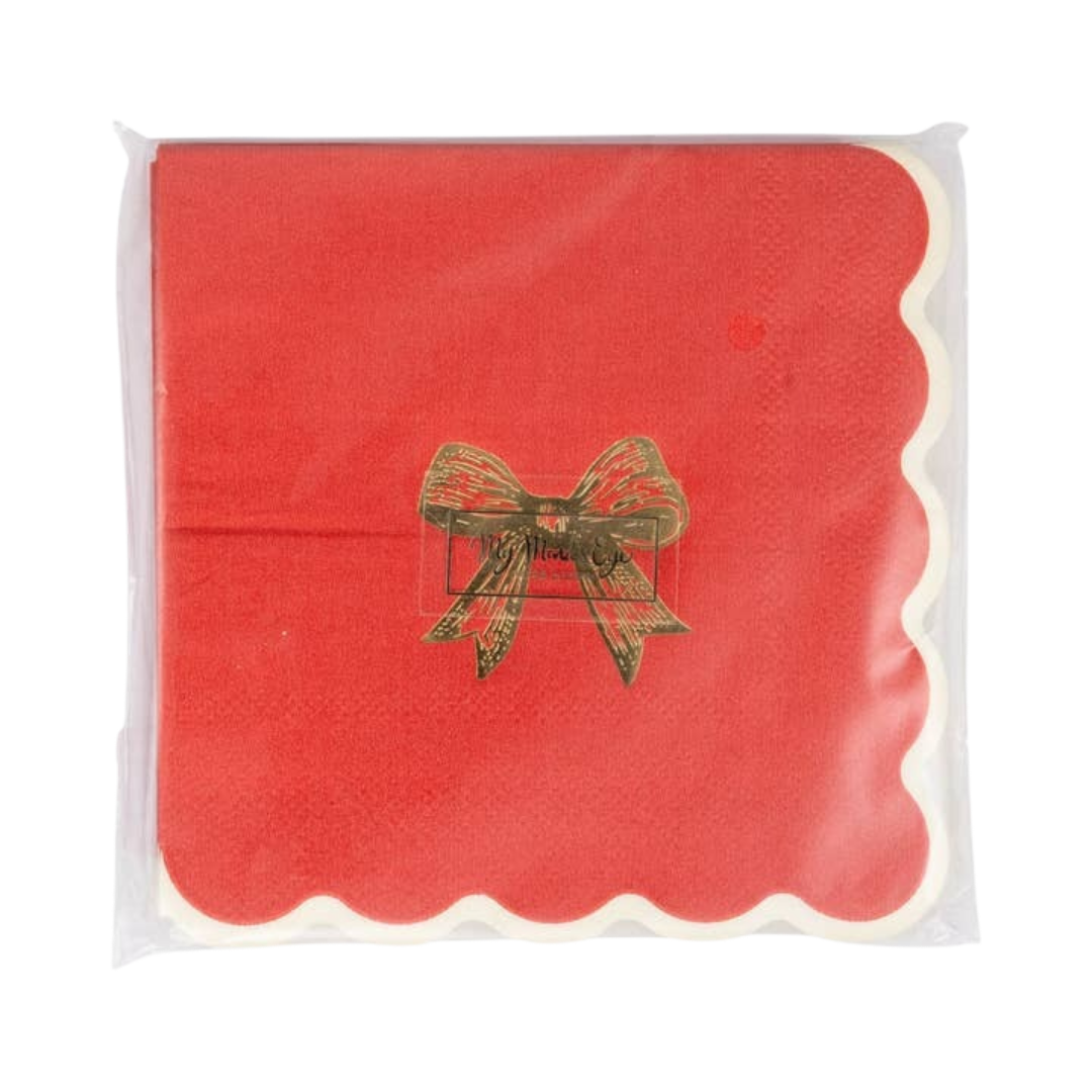 Red with Gold Bow Cocktail Napkin