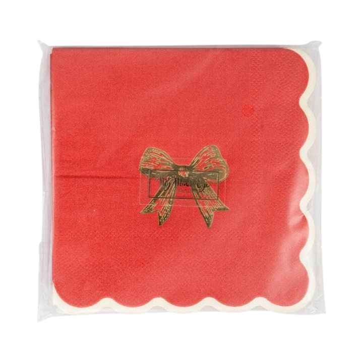 Red with Gold Bow Cocktail Napkin