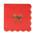 Red napkin with gold bow and scalloped edge Christmas theme from Parte Haus party supply store in Bethesda MD