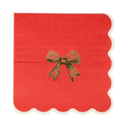 Red napkin with gold bow and scalloped edge Christmas theme from Parte Haus party supply store in Bethesda MD