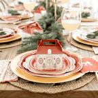 Red and white house favor box Christmas table decor from Parte Haus party supply store in Bethesda Maryland