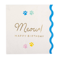 Cream with Blue "Meow! Happy Birthday" Scalloped Cocktail Napkins
