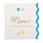 Cream with Blue "Meow! Happy Birthday" Scalloped Cocktail Napkins