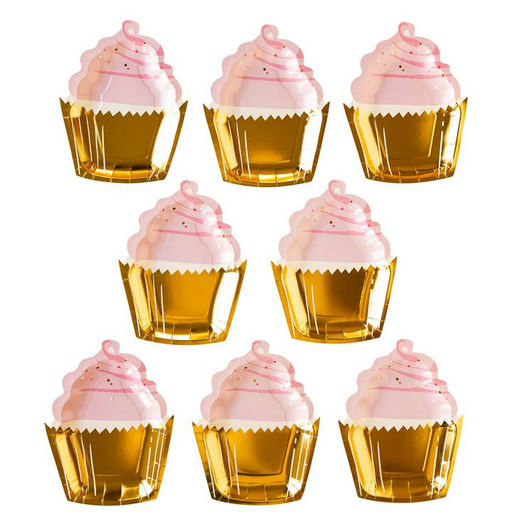 Pink and Gold Cupcake Shaped Large Dinner Plates
