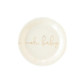 White baby shower plate with gold oh baby text from Parte Haus party supply store in Bethesda MD