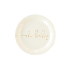 White baby shower plate with gold oh baby text from Parte Haus party supply store in Bethesda MD
