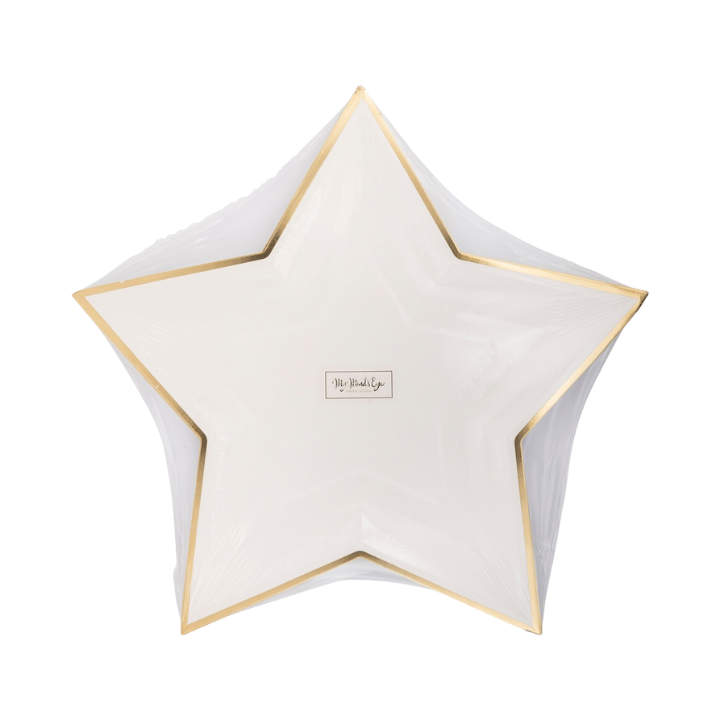 White star shaped plate with gold trim for birthday celebration from Parte Haus party supply store in Bethesda MD.