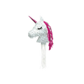 White and pink unicorn piñata with closed eyes birthday theme from Parte Haus party supply store in Bethesda MD