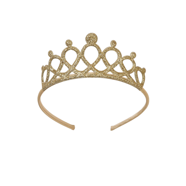 Gold tiara headband with glitter for princess birthday from Parte Haus party supply store in Bethesda, MD.