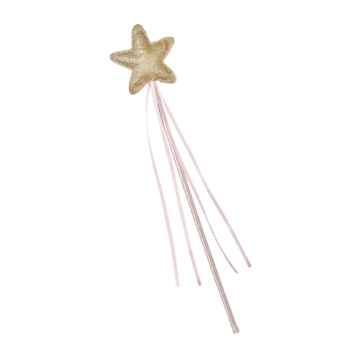 Gold star wand with pink ribbons for princess birthday from Parte Haus party supply store in Bethesda Maryland