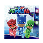 colorful PJ Masks napkin with cartoon heroes and logo kids birthday theme from Parte Haus party supply store in Bethesda MD
