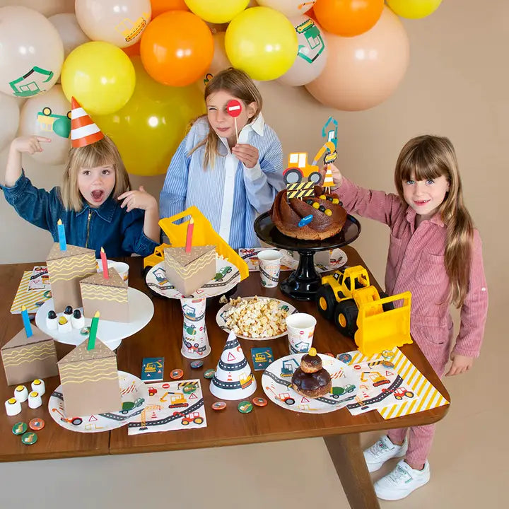 multicolor construction theme plates and cake kids birthday from Parte Haus party supply store in Bethesda MD
