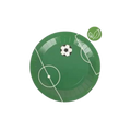 Green soccer plate with field and ball design for sports birthday from Parte Haus party supply store in Bethesda MD