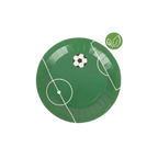 Green soccer plate with field and ball design for sports birthday from Parte Haus party supply store in Bethesda MD