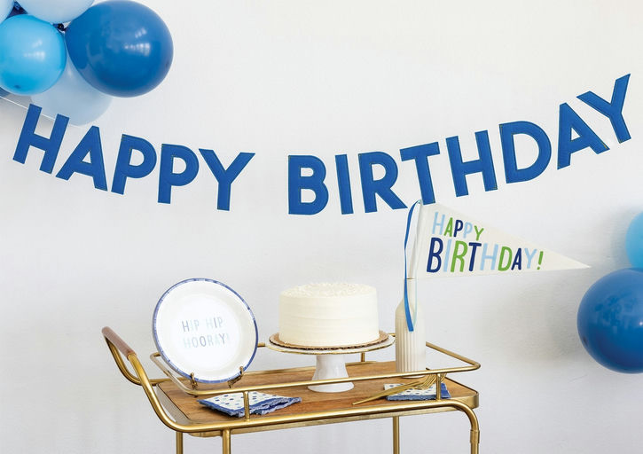 Blue "Happy Birthday" Felt Banner