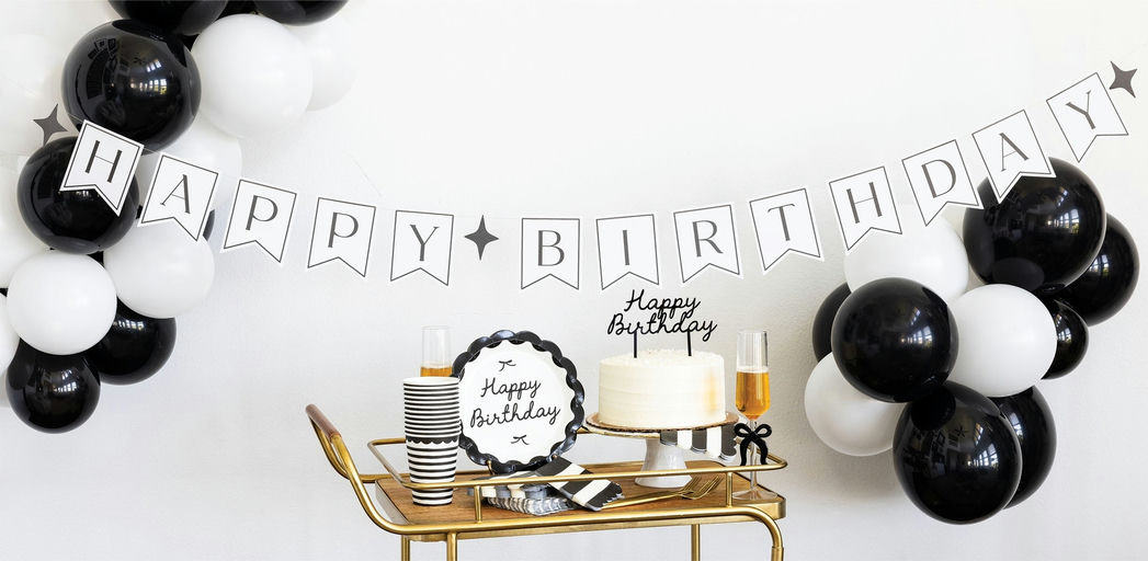 Black and Cream Star "Happy Birthday" Banner