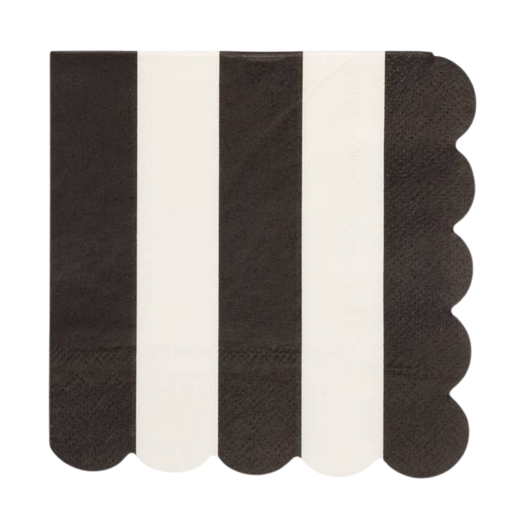 Black and Cream Stripe Scalloped Cocktail Napkins