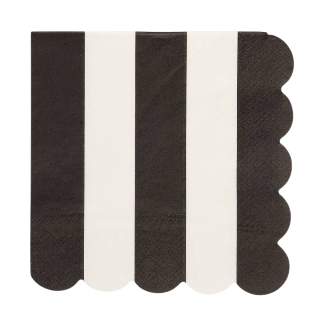 Black and Cream Stripe Scalloped Cocktail Napkins