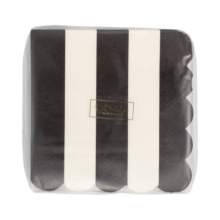 Black and Cream Stripe Scalloped Cocktail Napkins