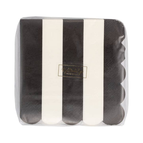 Black and Cream Stripe Scalloped Cocktail Napkins