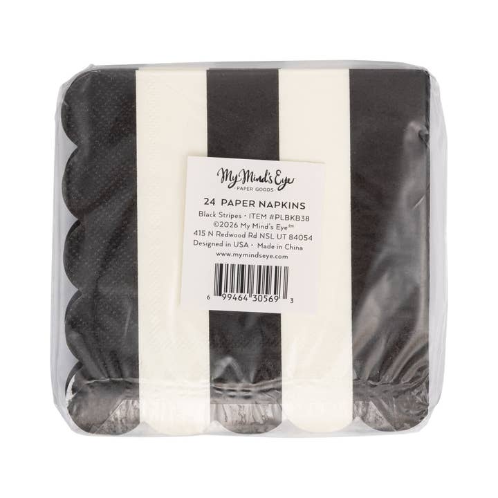 Black and Cream Stripe Scalloped Cocktail Napkins