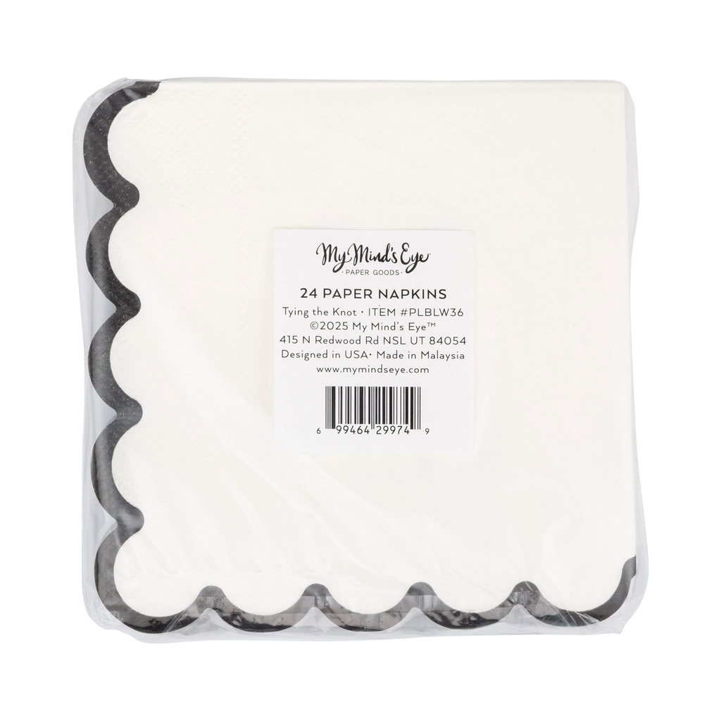 Black and White Tie The Knot Wedding Cocktail Napkins