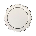 White with Black Trim Scalloped Large  Dinner Plate
