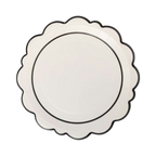White with Black Trim Scalloped Large  Dinner Plate