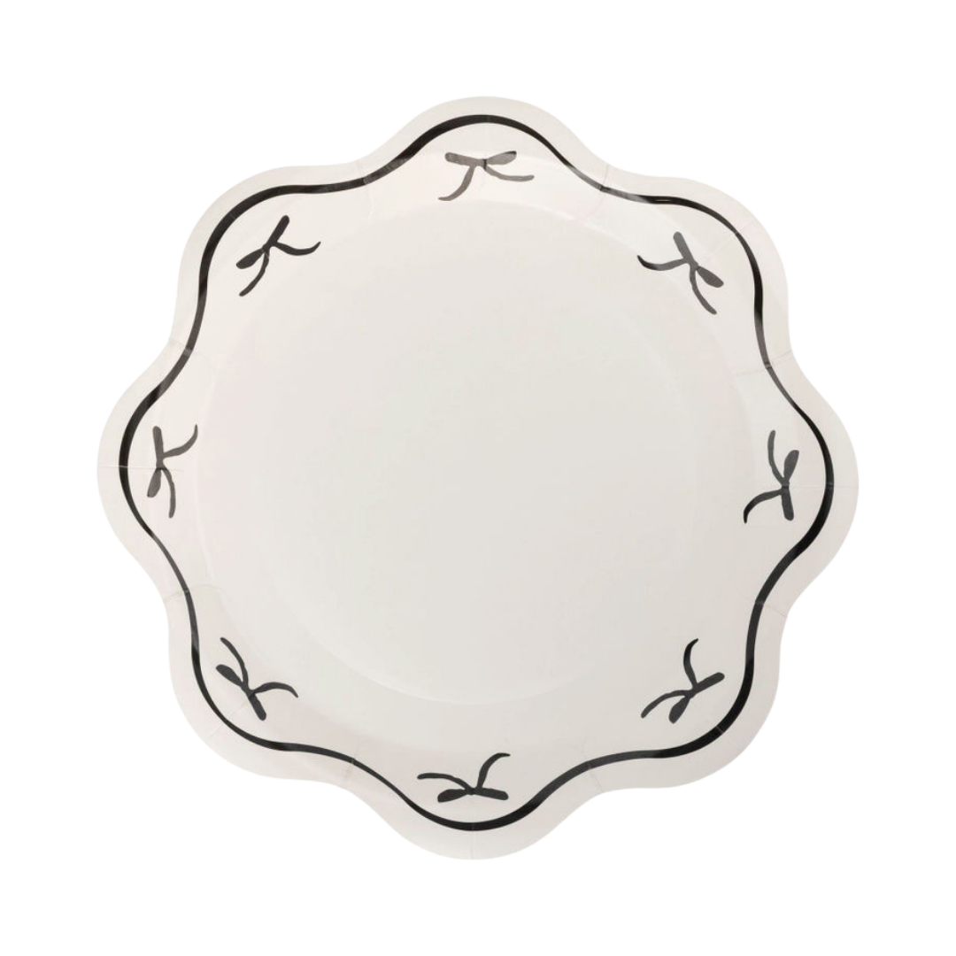 Black & White Bow Scalloped Dinner Plates