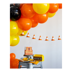 Orange and yellow construction themed decoration set with balloons and cones for birthday from Parte Haus party supply store in Bethesda Maryland
