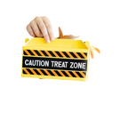 Yellow caution treat zone treat box with black stripes for birthday construction theme from Parte Haus party supply store in Bethesda MD