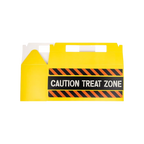 Yellow caution treat zone favor box with black and orange stripes construction theme from Parte Haus party supply store in Bethesda MD