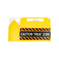 Yellow caution treat box with black orange stripes for construction theme from Parte Haus party supply store in Bethesda MD