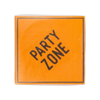 Orange napkin with Party Zone text for birthday celebration from Parte Haus party supply store in Bethesda MD.