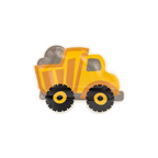 Yellow construction dump truck shaped plate for construction theme from Parte Haus party supply store in Bethesda MD