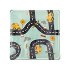 Mint construction themed paper plate with trucks and road design for kids birthday from Parte Haus party supply store in Bethesda MD