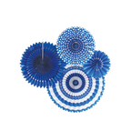 Blue and white fan set with round paper fans for birthday or celebration from Parte Haus party supply store in Bethesda MD