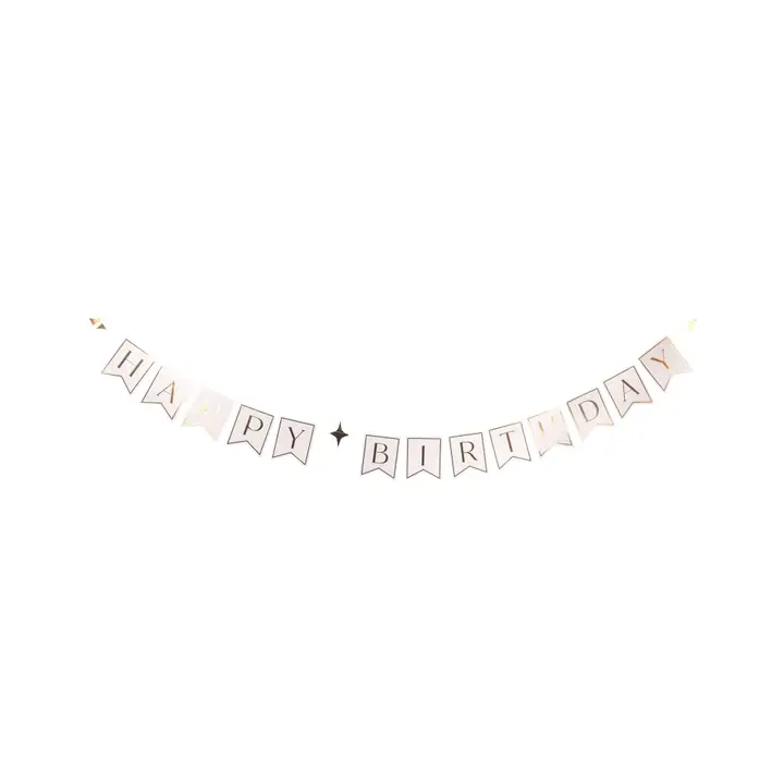 White with Gold Text "Happy Birthday" Banner