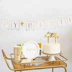 White with Gold Text "Happy Birthday" Banner