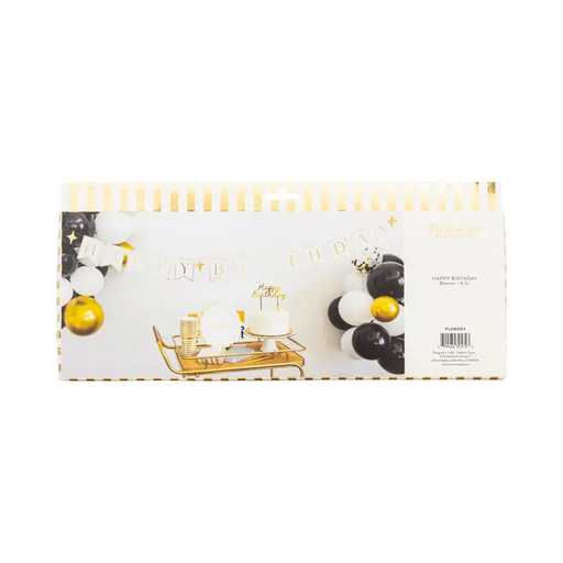 White with Gold Text "Happy Birthday" Banner
