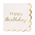 White and Gold "Happy Birthday" Cocktail Napkins