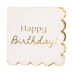 White and Gold "Happy Birthday" Cocktail Napkins