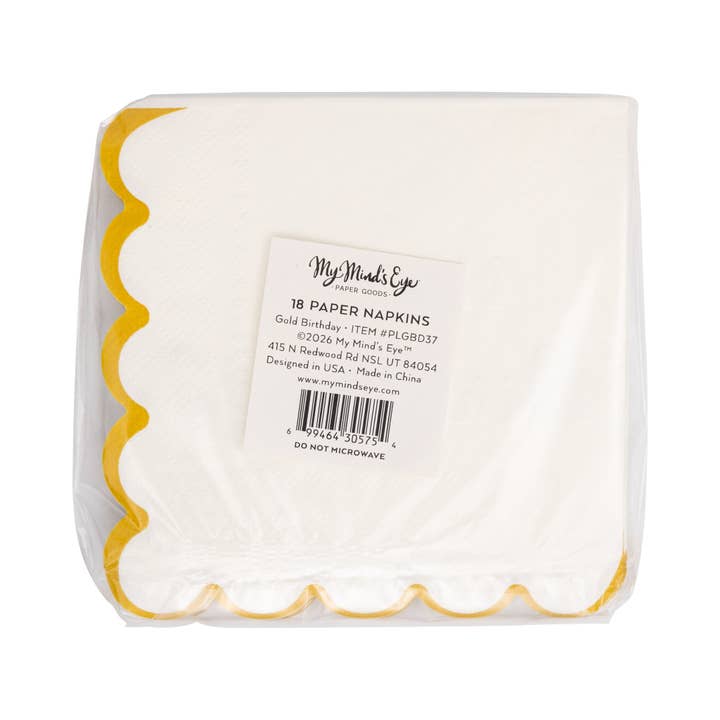 White and Gold "Happy Birthday" Cocktail Napkins