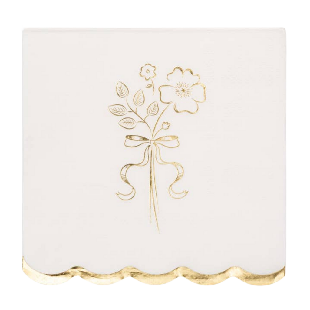 Cream and Gold Floral Bouquet Cocktail Napkins