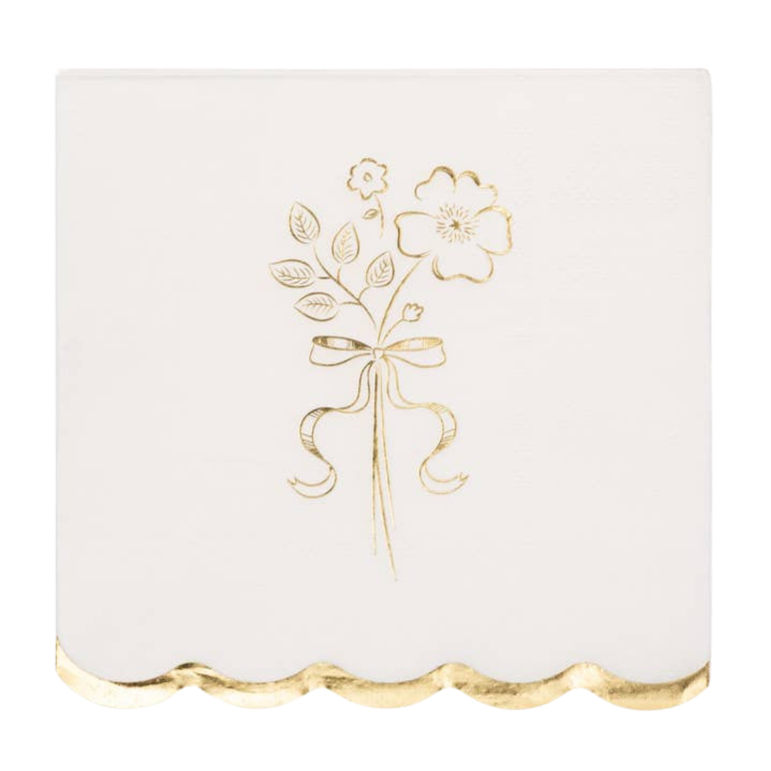 Cream and Gold Floral Bouquet Cocktail Napkins